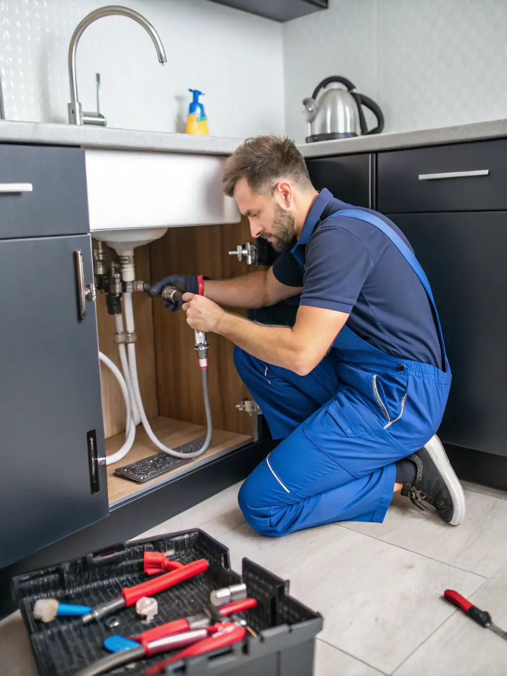 A photo depicting a Keystone Housing maintenance team member repairing a fixture in a property, with a focus on professionalism and quality workmanship.