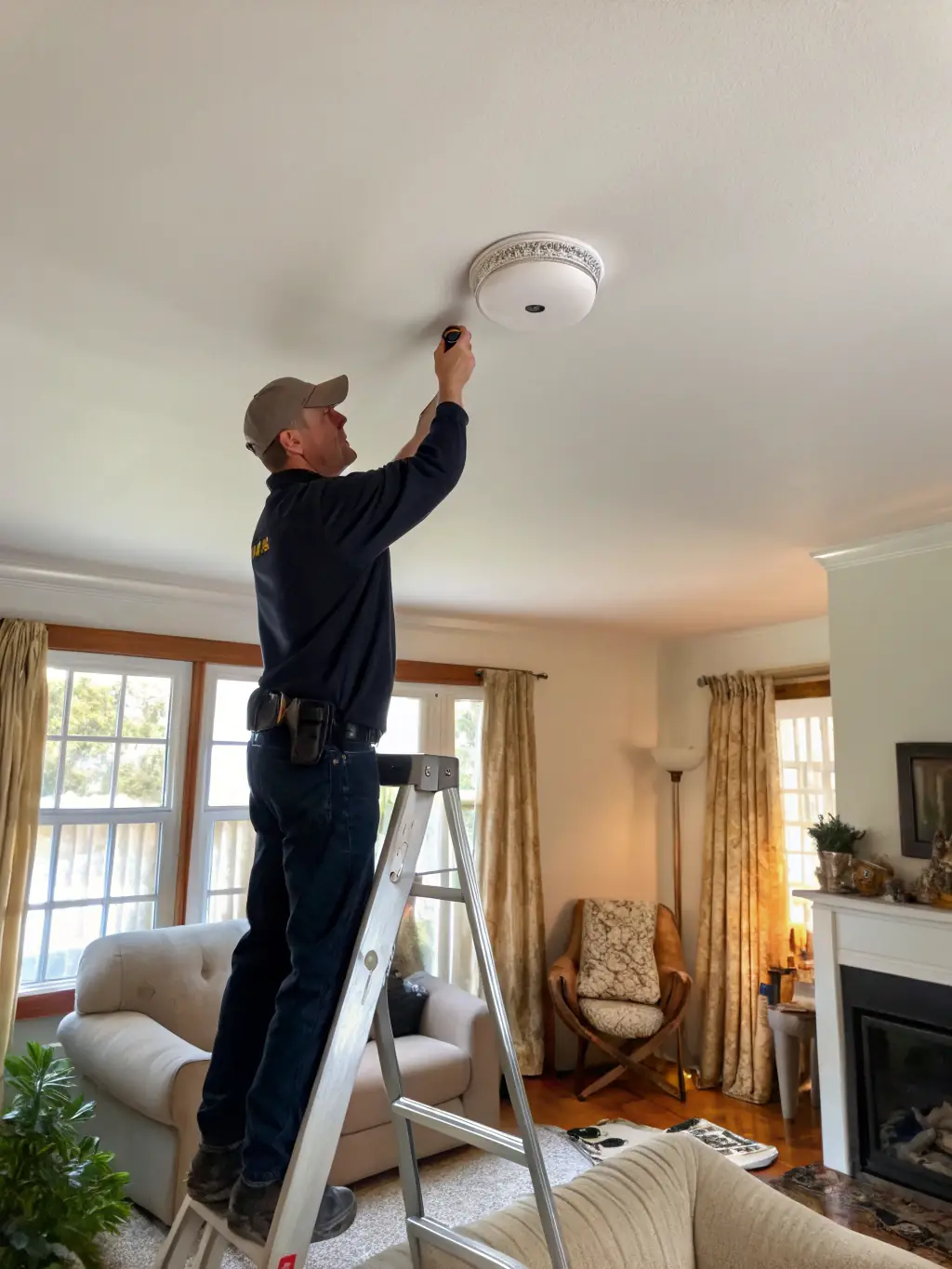 An inspector checking safety features in a managed property, emphasizing Keystone Housing's commitment to property compliance and inspections.